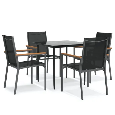 Ensemble à manger de jardin 5 pcs noir textilène et acier