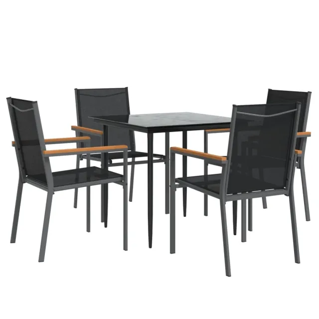 Ensemble à manger de jardin 5 pcs noir textilène et acier