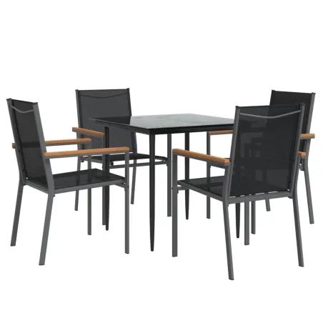Ensemble à manger de jardin 5 pcs noir textilène et acier