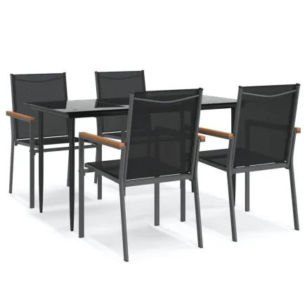 Ensemble à manger de jardin 5 pcs noir textilène et acier 2