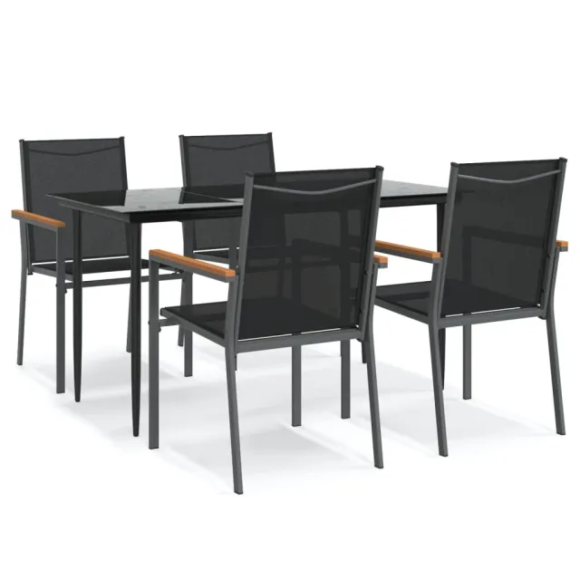 Ensemble à manger de jardin 5 pcs noir textilène et acier