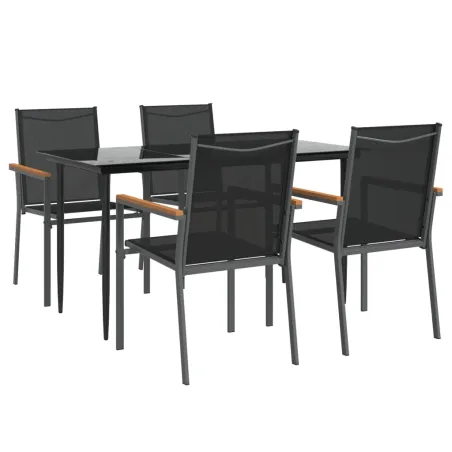 Ensemble à manger de jardin 5 pcs noir textilène et acier