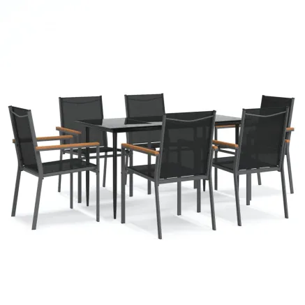 Ensemble à manger de jardin 7 pcs noir textilène et acier 2