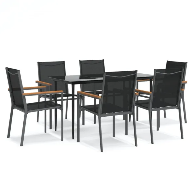 Ensemble à manger de jardin 7 pcs noir textilène et acier