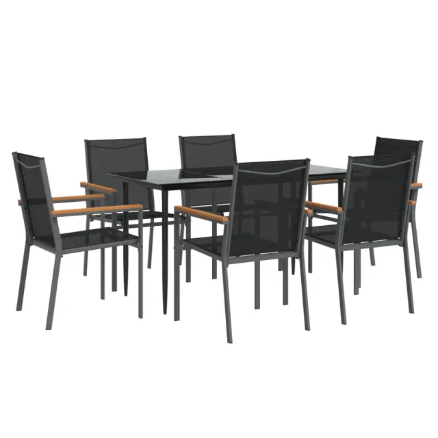 Ensemble à manger de jardin 7 pcs noir textilène et acier
