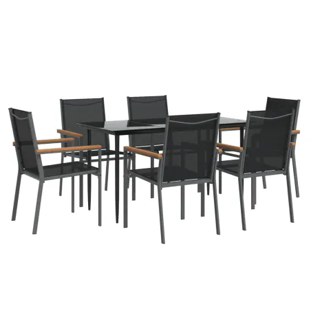 Ensemble à manger de jardin 7 pcs noir textilène et acier
