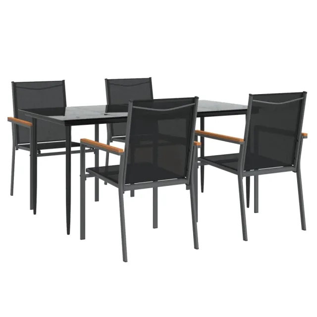 Ensemble à manger de jardin 5 pcs noir textilène et acier