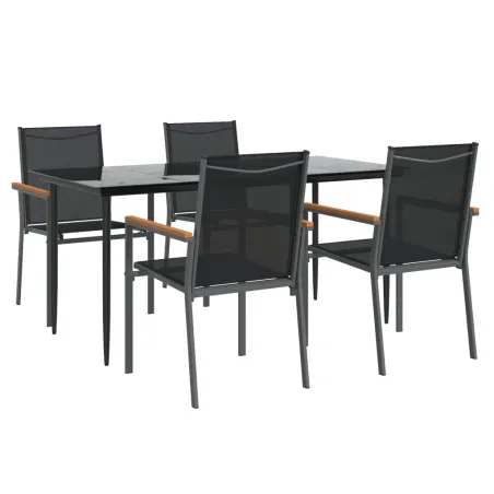 Ensemble à manger de jardin 5 pcs noir textilène et acier