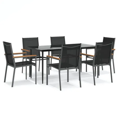 Ensemble à manger de jardin 7 pcs noir textilène et acier