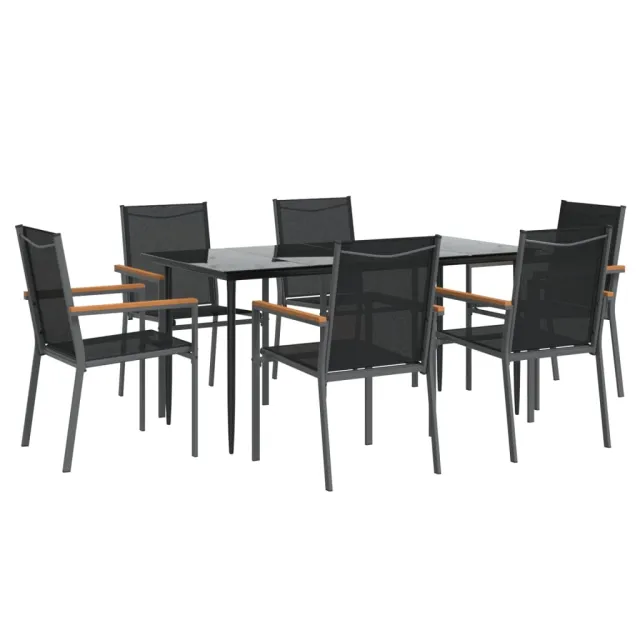 Ensemble à manger de jardin 7 pcs noir textilène et acier