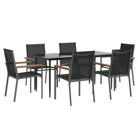 Ensemble à manger de jardin 7 pcs noir textilène et acier