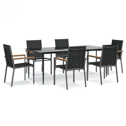 Ensemble à manger de jardin 7 pcs noir textilène et acier 2