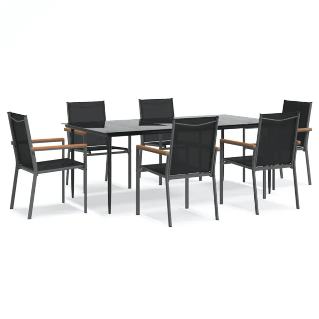 Ensemble à manger de jardin 7 pcs noir textilène et acier