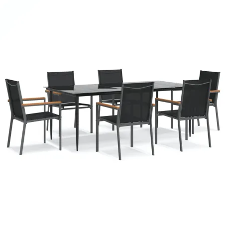 Ensemble à manger de jardin 7 pcs noir textilène et acier