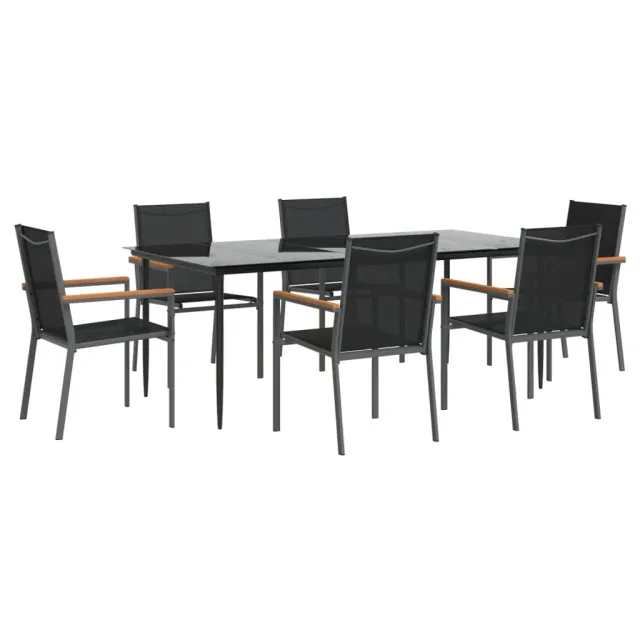 Ensemble à manger de jardin 7 pcs noir textilène et acier