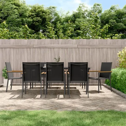 Ensemble à manger de jardin 9 pcs noir textilène et acier