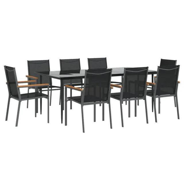 Ensemble à manger de jardin 9 pcs noir textilène et acier