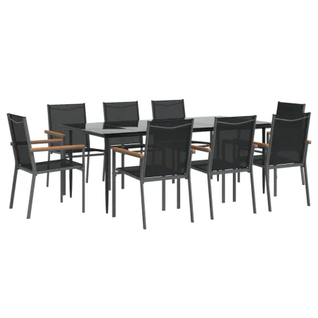 Ensemble à manger de jardin 9 pcs noir textilène et acier