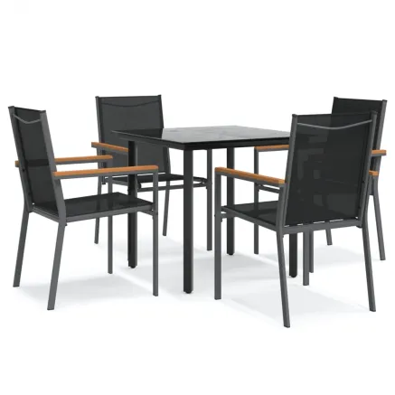 Ensemble à manger de jardin 5 pcs noir textilène et acier 2