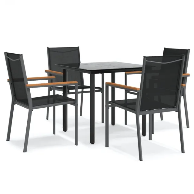 Ensemble à manger de jardin 5 pcs noir textilène et acier