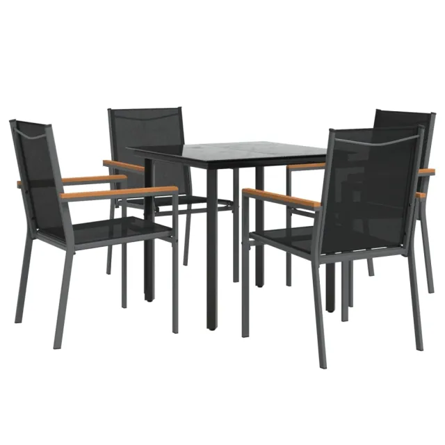 Ensemble à manger de jardin 5 pcs noir textilène et acier