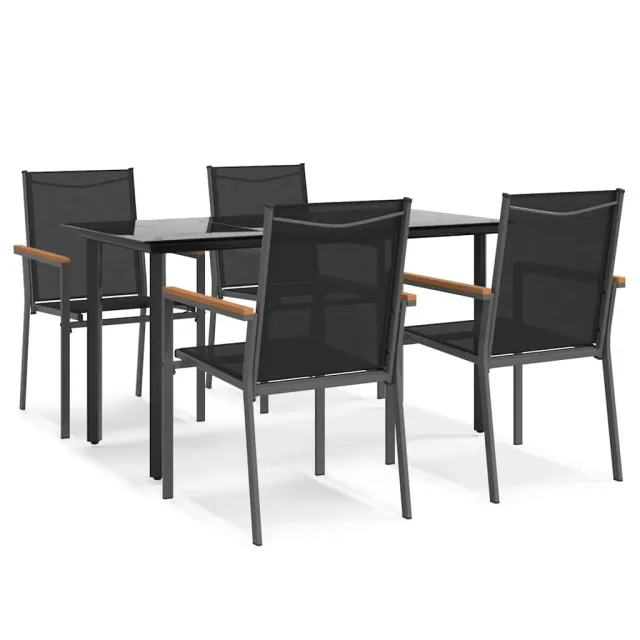 Ensemble à manger de jardin 5 pcs noir textilène et acier