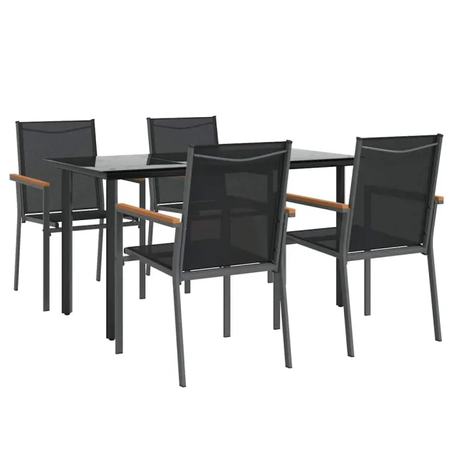 Ensemble à manger de jardin 5 pcs noir textilène et acier