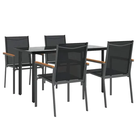 Ensemble à manger de jardin 5 pcs noir textilène et acier