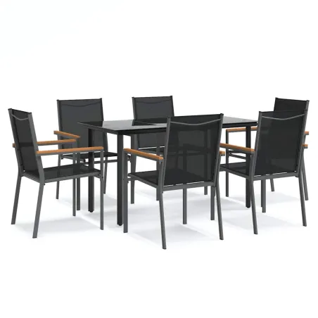 Ensemble à manger de jardin 7 pcs noir textilène et acier