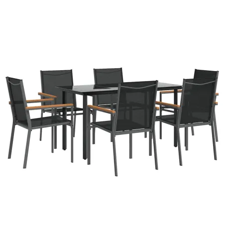 Ensemble à manger de jardin 7 pcs noir textilène et acier
