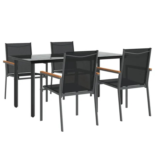 Ensemble à manger de jardin 5 pcs noir textilène et acier