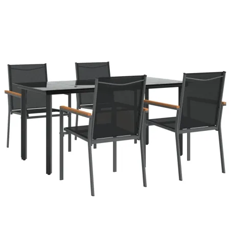 Ensemble à manger de jardin 5 pcs noir textilène et acier