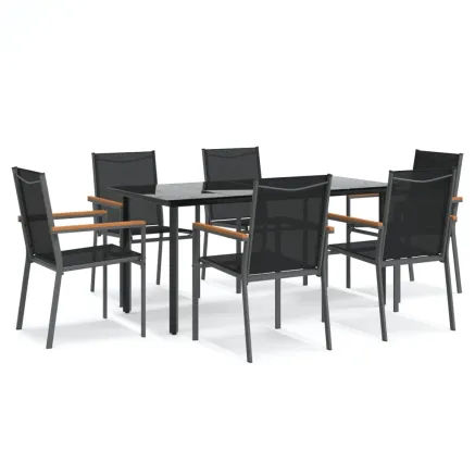 Ensemble à manger de jardin 7 pcs noir textilène et acier 2