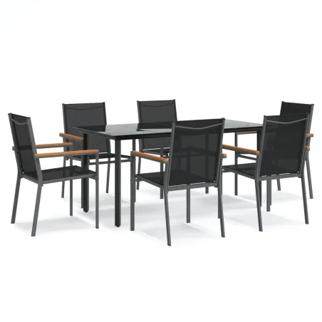 Ensemble à manger de jardin 7 pcs noir textilène et acier