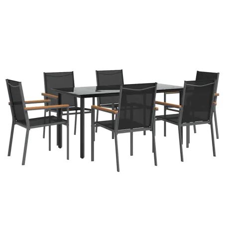 Ensemble à manger de jardin 7 pcs noir textilène et acier