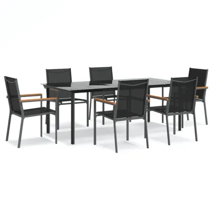 Ensemble à manger de jardin 7 pcs noir textilène et acier 2
