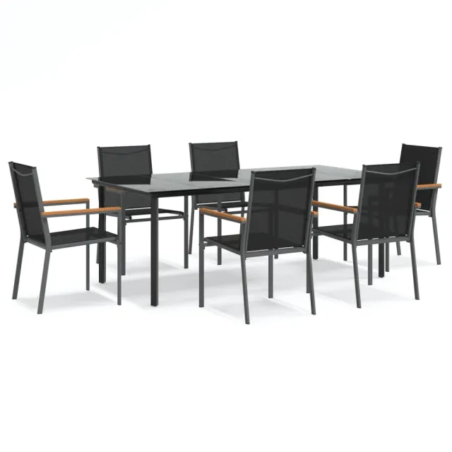 Ensemble à manger de jardin 7 pcs noir textilène et acier