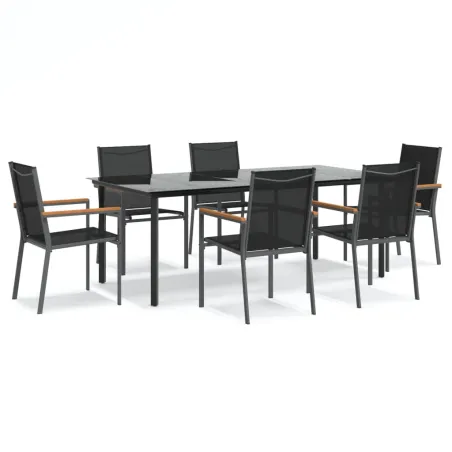 Ensemble à manger de jardin 7 pcs noir textilène et acier