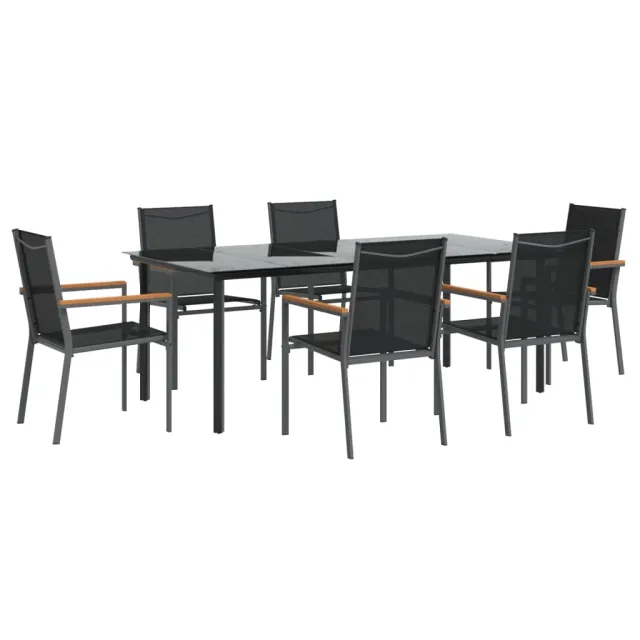 Ensemble à manger de jardin 7 pcs noir textilène et acier