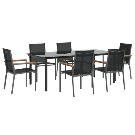 Ensemble à manger de jardin 7 pcs noir textilène et acier