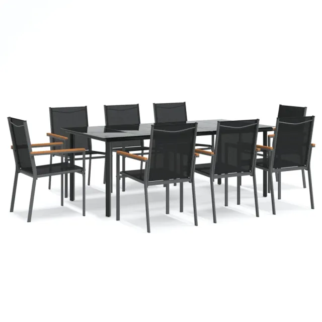 Ensemble à manger de jardin 9 pcs noir textilène et acier