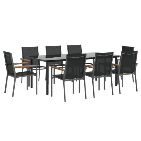 Ensemble à manger de jardin 9 pcs noir textilène et acier