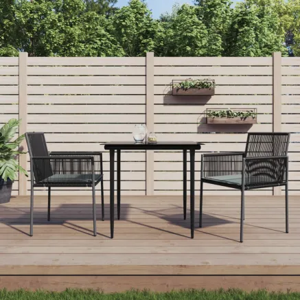 Ensemble à manger de jardin coussins 3 pcs noir rotin et acier