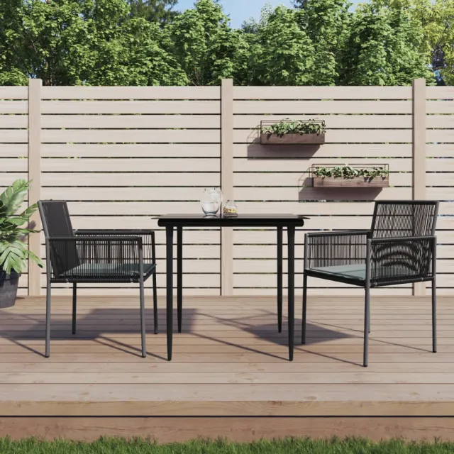 Ensemble à manger de jardin coussins 3 pcs noir rotin et acier