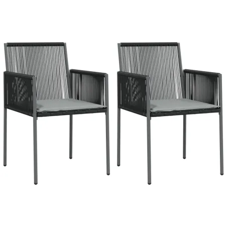 Ensemble à manger de jardin coussins 3 pcs noir rotin et acier