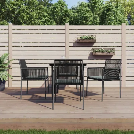 Ensemble à manger de jardin coussins 5pcs noir rotin et acier