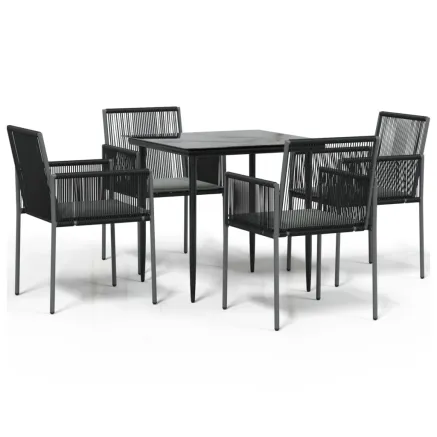 Ensemble à manger de jardin coussins 5pcs noir rotin et acier 2