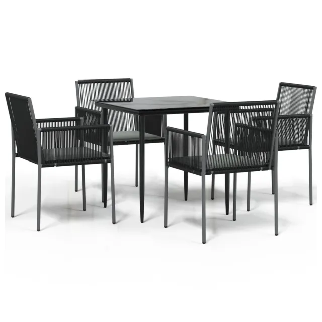 Ensemble à manger de jardin coussins 5pcs noir rotin et acier