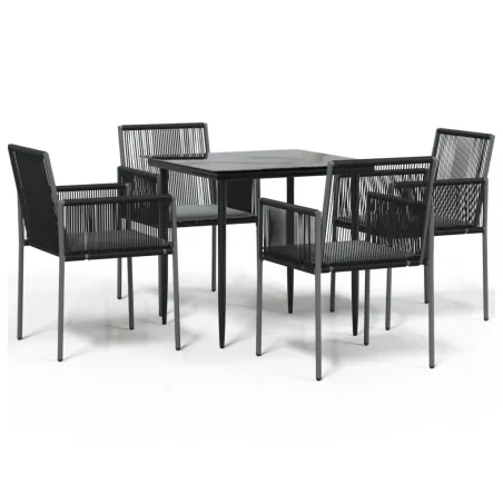 Ensemble à manger de jardin coussins 5pcs noir rotin et acier