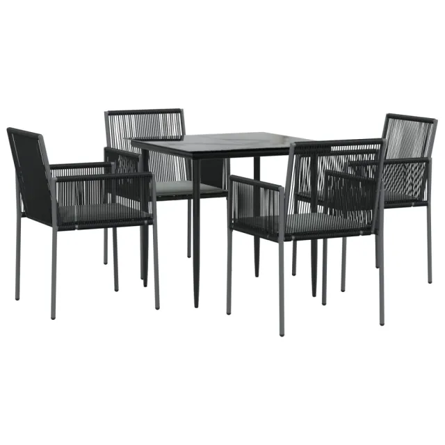Ensemble à manger de jardin coussins 5pcs noir rotin et acier